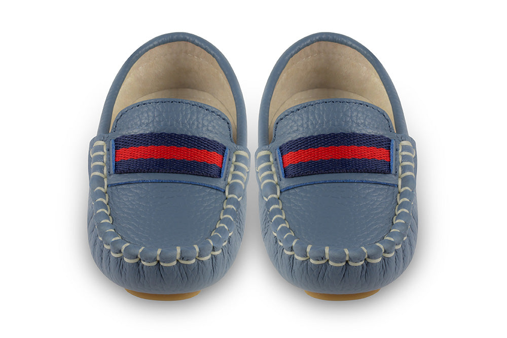 Boys mid blue leather loafers - Oscar's for Kids